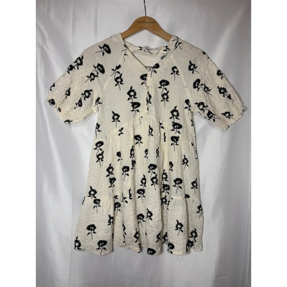 Zara Other - Zara Floral Tunic Top Cream Black Gauzy Tiered Babydoll Womens Small